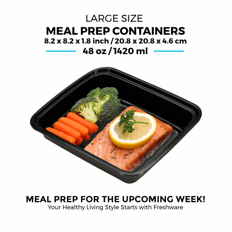 Freshware Meal Prep Containers [20 Pack] 1 Compartment Food Storage Containers with Lids, Bento Box, Stackable, Microwave/Dishwasher Safe (48 oz) - Image 4